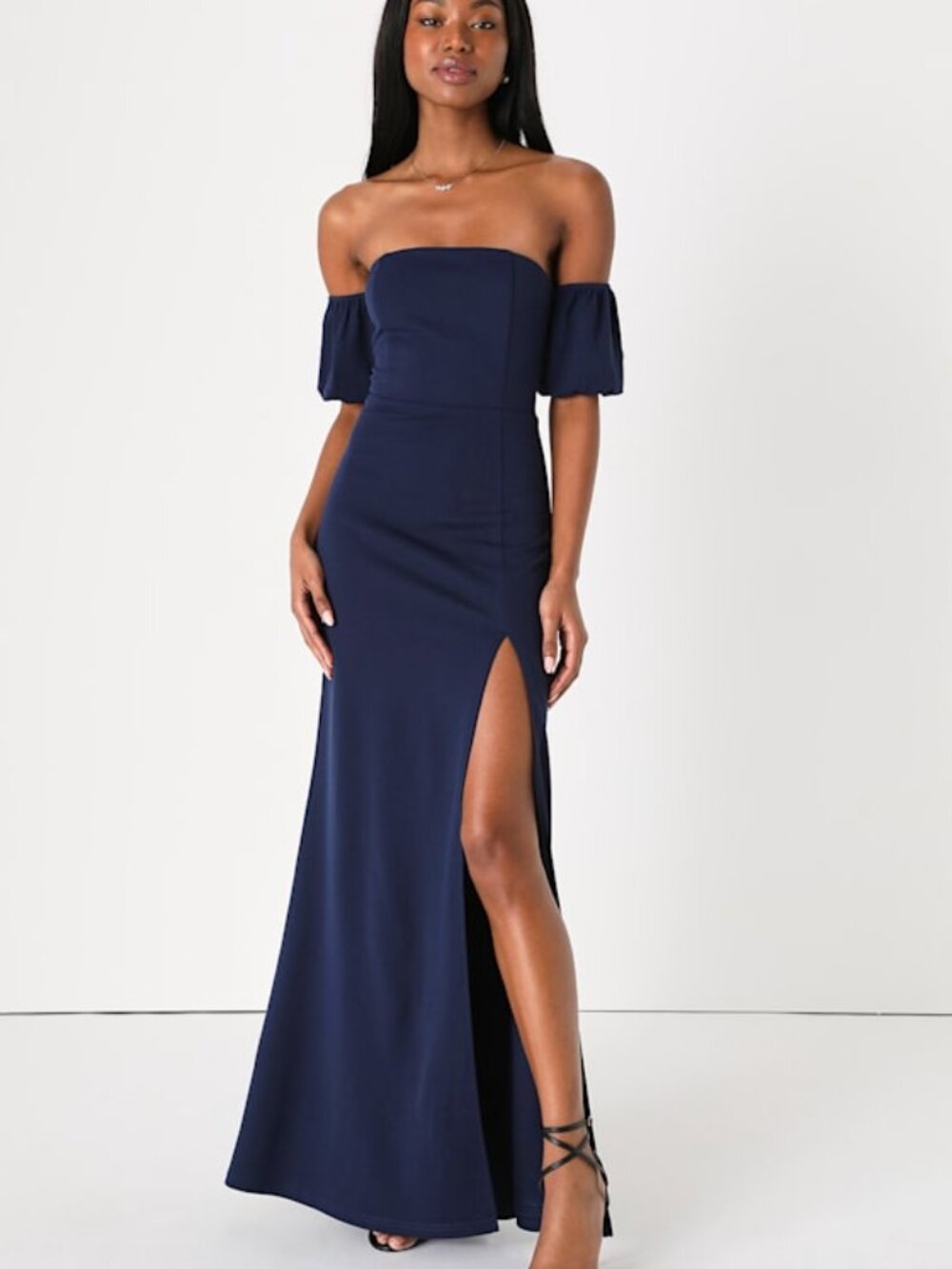 Lulus Fanciful Allure Navy Blue Off-the-shoulder Maxi Dress - Size M